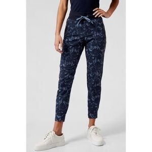 Athleta Trekkie North Joggers Textured Ethereal Bloom Navy Blue Size 12